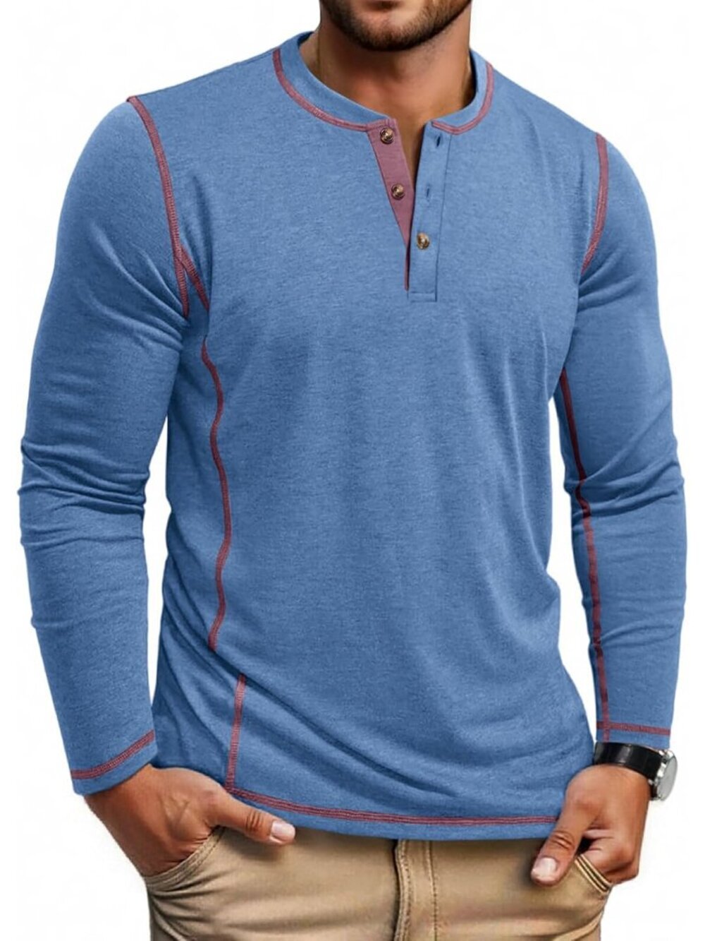 Men's Henley Shirts Long Sleeve Casual Maverick Slub Henley T-Shirts Lightweight